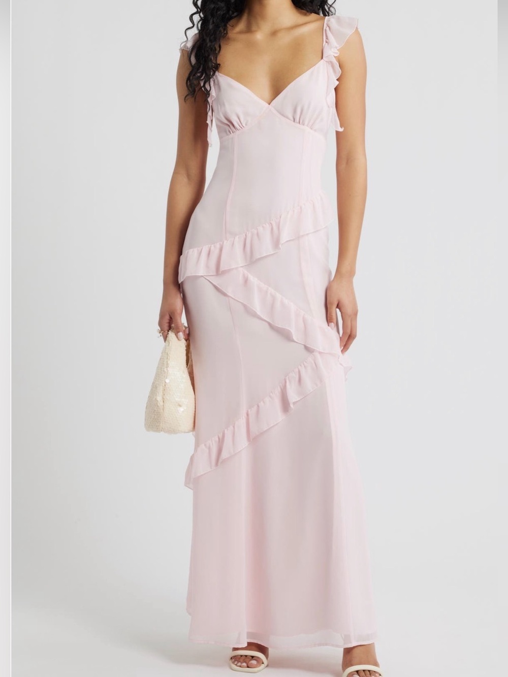 BP Pale Pink Ruffle-Trim Maxi Dress